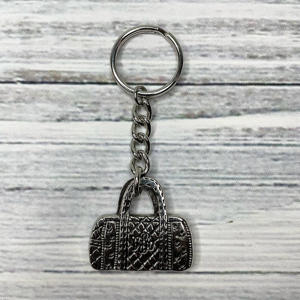 VERA BRADLEY Classic Monogram Duffle Bag Quilted Silver Metal Keychain